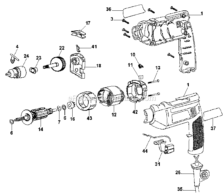 Black and Decker PF200-BR (Type 1) 3/8 Hammer Drill Power Tool Page A Diagram